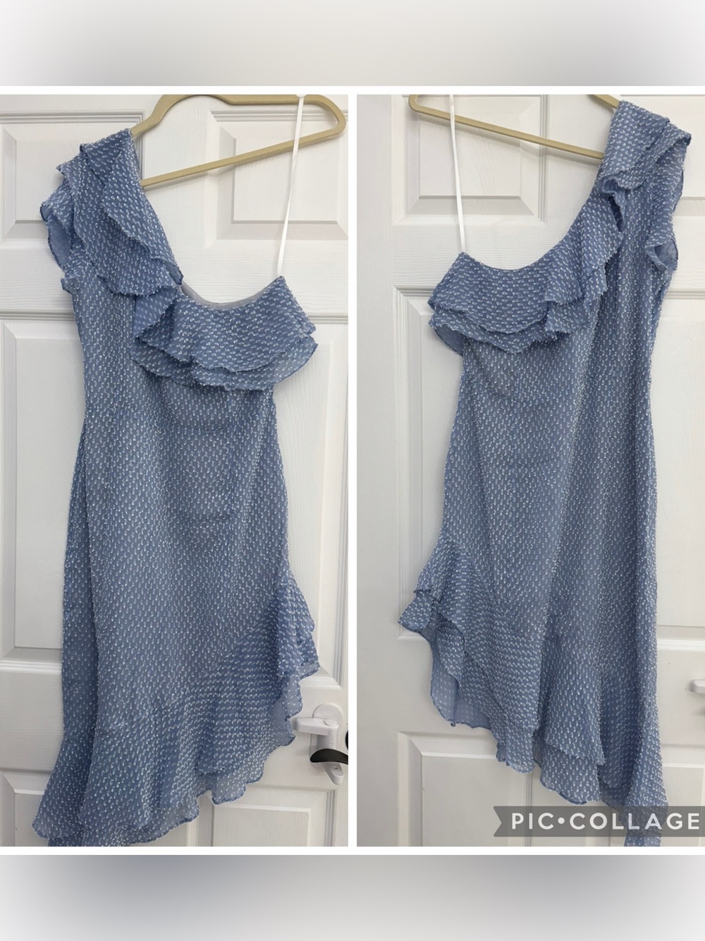 Song of Style Blue One-Shoulder Ruffle Midi Dress — Size L — NWT